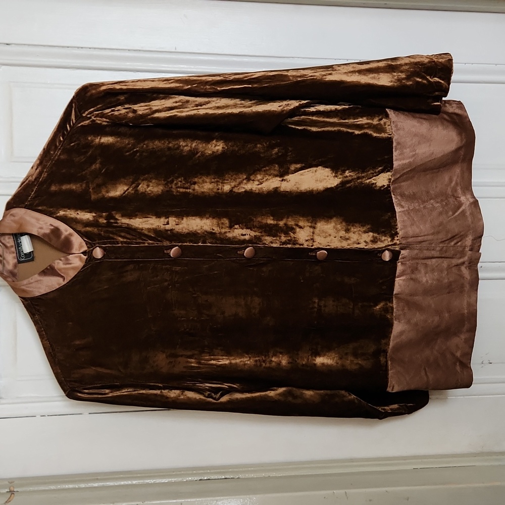 Vintage Brown Velvet & Satin Blouse